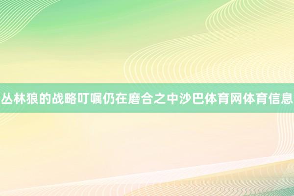 丛林狼的战略叮嘱仍在磨合之中沙巴体育网体育信息