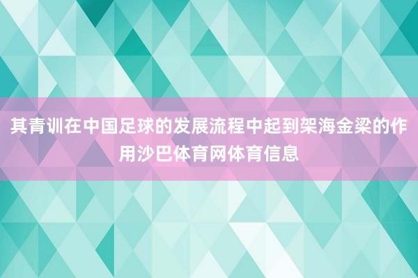 其青训在中国足球的发展流程中起到架海金梁的作用沙巴体育网体育信息