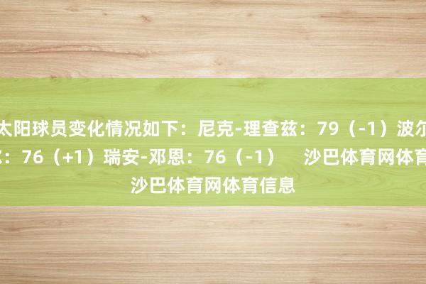 太阳球员变化情况如下：尼克-理查兹：79（-1）波尔-波尔：76（+1）瑞安-邓恩：76（-1）    沙巴体育网体育信息