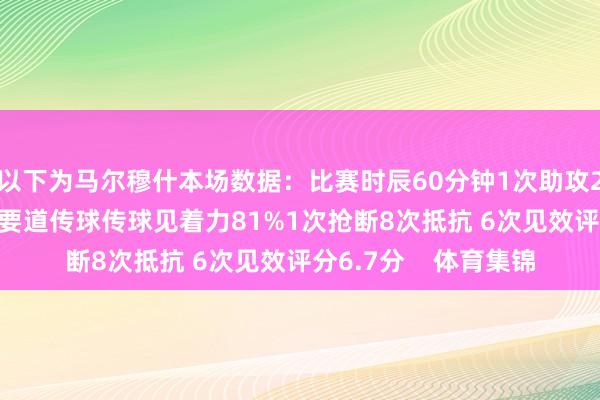以下为马尔穆什本场数据：比赛时辰60分钟1次助攻2射0正34次触球1次要道传球传球见着力81%1次抢断8次抵抗 6次见效评分6.7分    体育集锦